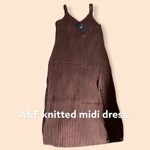Abercrombie & Fitch Rust brown ribbed knitted midi dress with slit